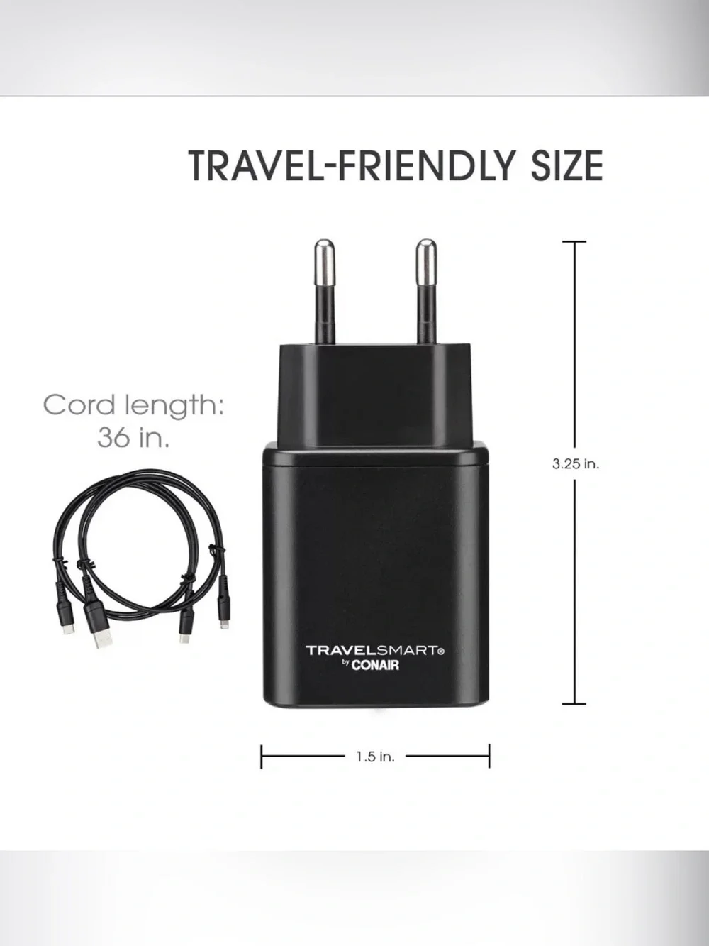 CONAIR Travel Smart USB Quick Charge Power Adapter Converter Dual Port Friendly
